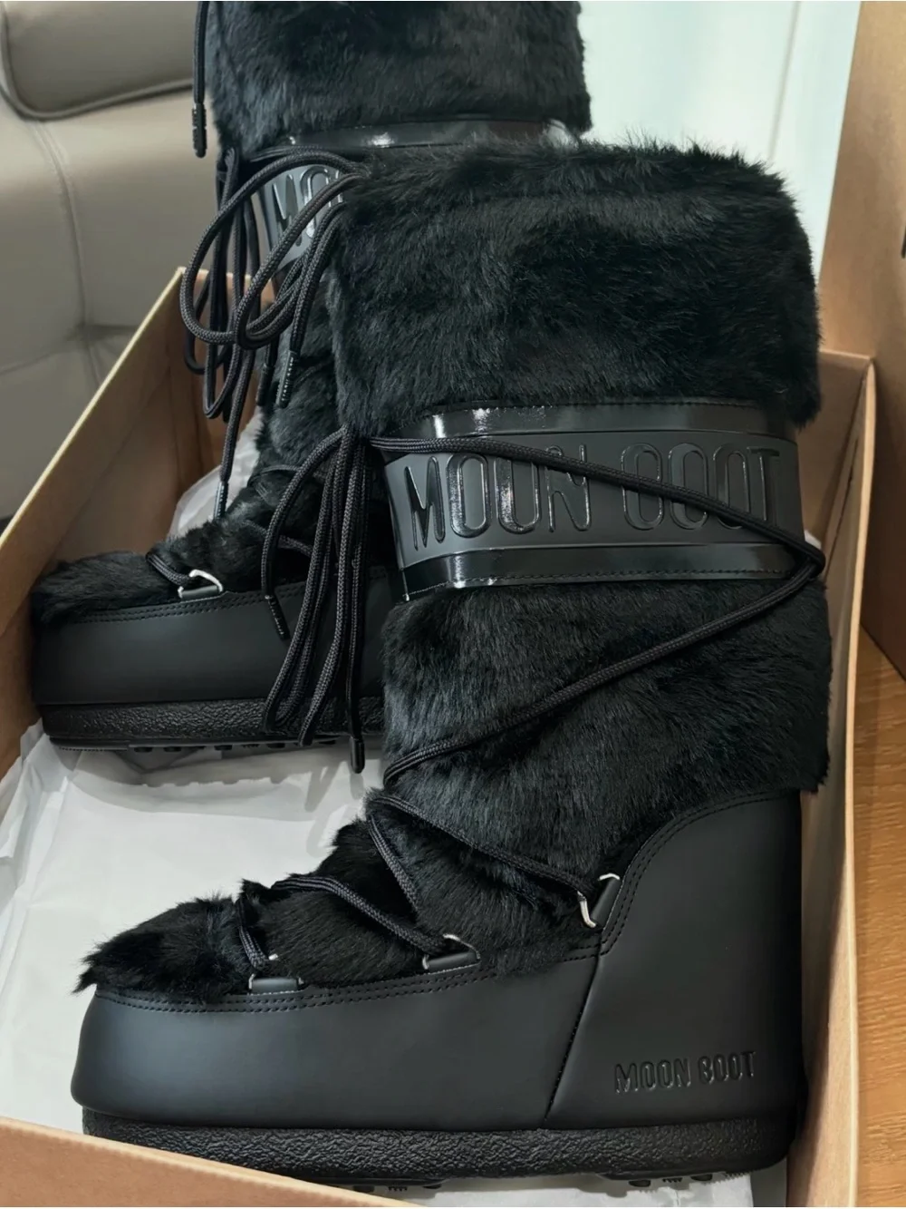 Moon Boot Black Faux-Fur Lace-Up Winter Boots